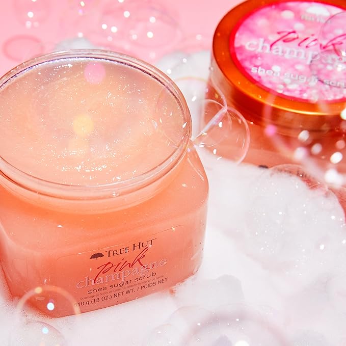 Tree Hut Pink Champagne Shea Sugar Scrub | Exfoliating Body Scrub Removes Dead, Dry Skin for a Soft & Hydrated Feel | Nourishing Essential Body Care | 18 fl oz.