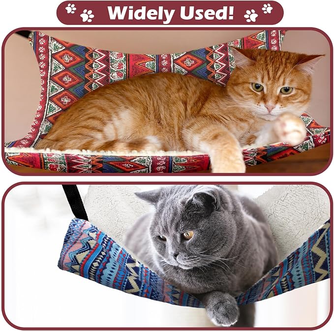 Jetec 2 Pack Cat Hammock for Cage, Ethnic Pattern, M | Catio Accessories, Reversible Soft Cats Bed, Adjustable Straps and Hooks, Double-sided Linen, Fleece Hanging Hammock for Cats