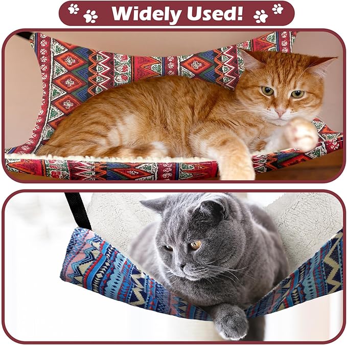 Jetec 2 Pack Cat Hammock for Cage, Ethnic Pattern, L | Catio Accessories, Reversible Soft Cats Bed, Adjustable Straps and Hooks, Double-sided Linen, Fleece Hanging Hammock for Cats