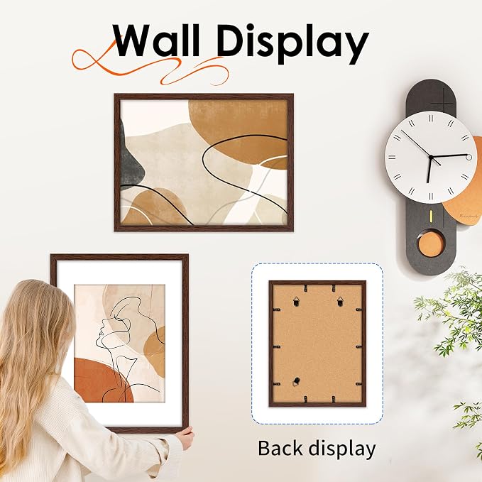 12x16 Picture Frame Brown Set of 2, Photo Frame with HD Plexiglass, Display Pictures 8.5x11 with Mat or 11x17 Without Mat, Brown Picture Frames Collage Wall Decor, Gallary Wall Frame