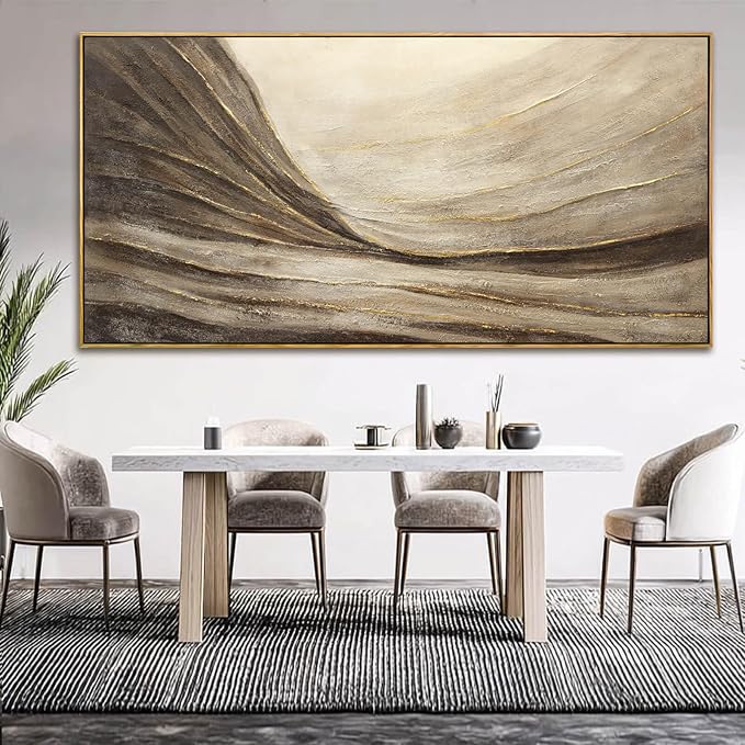 Large Framed Brown Abstract Gold Wall Art for Living Room 29x58 Inch
