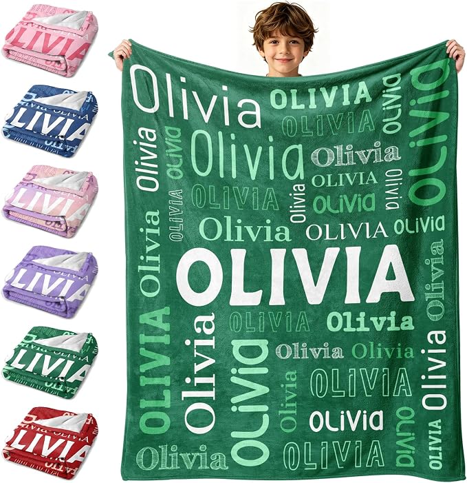 Custom Blanket with Name, Personalized Name Blankets for Teen Girls Boys Kids Baby, Customized Flannel Throw Blanket Gifts for Christmas Birthday - Printed in USA