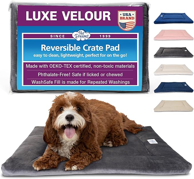 Pet Dreams Dog Crate Pad - Washable Kennel Mat, Crate Pads for Dog Cages, Non-Toxic, Flat Indoor Cat Bed, Fits iCrate 18, 24, 30, 36, 42, 48 Inches (Grey, X Small, 18")