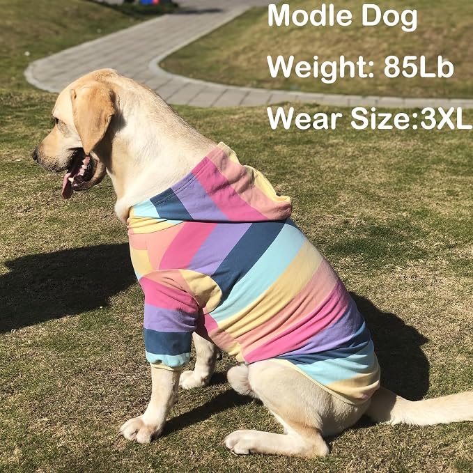 Dog Cotton Hoodie Pullover Sweatshirts Soft and Stretch Pets Clothes Rainbow Stripe Hooded for Large Dogs XL