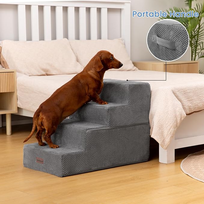 Aodisman Dog Steps for Bed & Couch,18.5" H 4-Step Pet Stairs for Small Dogs | High-Support Anti-Slip Dog Ramp, Easy-to-Climb Steps for Doggies, Older Cats,Short-Legged Dogs to Get on and off Beds,Grey