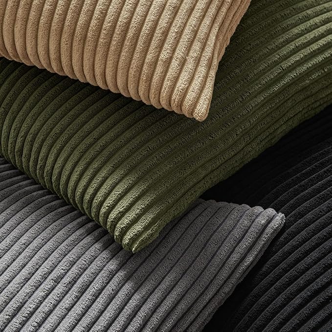 MIULEE Decorative Corduroy Throw Pillow Covers Set of 2 20x20 Olive Green | Soft Striped Textured Cushion Cases, Boho Natural Greenery Pillowcases for Home Decor, for Couch Chair Sofa Bed Living Room