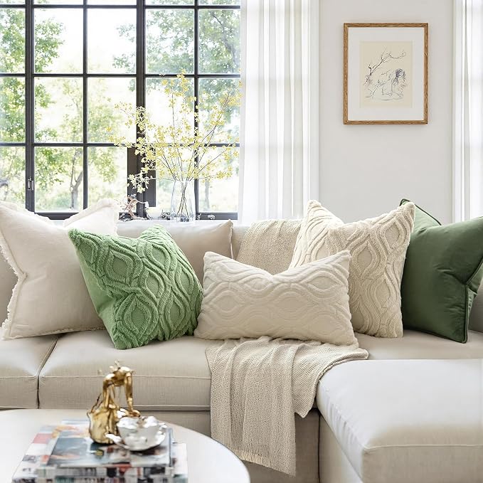 MIULEE Sage Green Soft Plush Faux Wool Euro Throw Pillow Covers 22x22 | Set of 2, Farmhouse Boho Home Decor, Decorative Cushion Covers for Sofa, Living Room, Bed