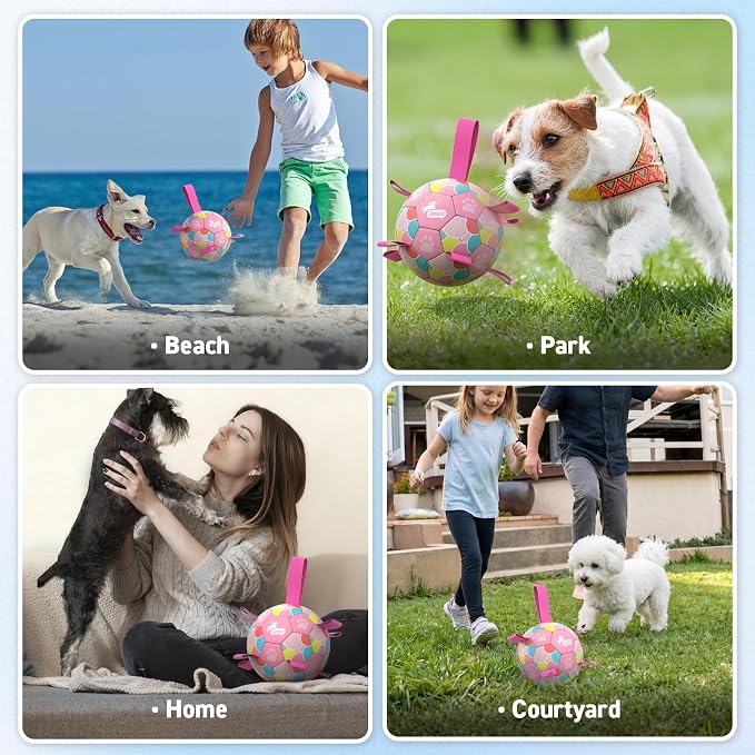 QDAN Dog Soccer Ball Toy with Strap, Pastel Color Puppy Toys Gifts, 6 Inch
