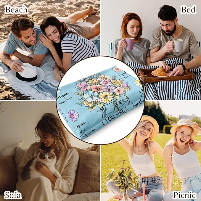 Christian Birthday Gifts for Women, Light blue Christian Blanket 60''x 50'' | Religious Gifts for Women, Spiritual Baptism Gifts for Sister, Mom, Daughter, Grandma,Girls, Soft Throw Blankets