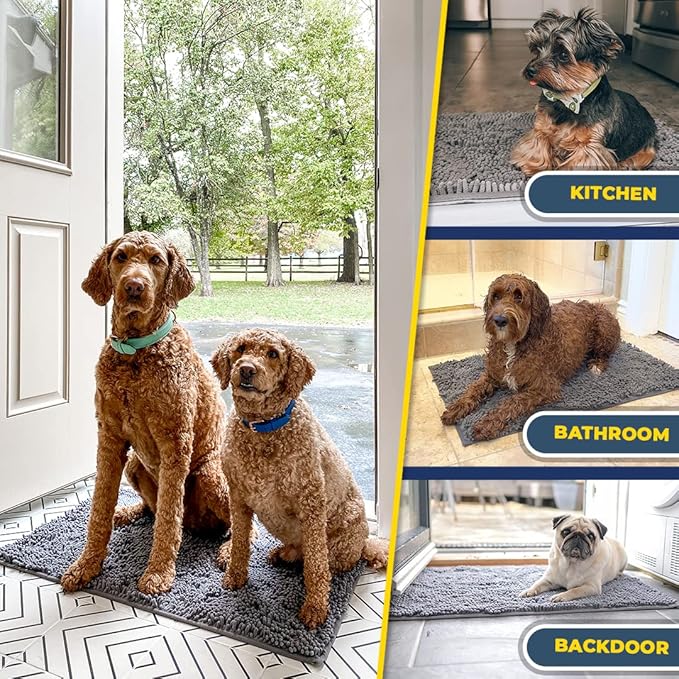 Muddy Mat® | Super Water Absorbent Door Mat Indoor, Microfiber Quick Dry Chenille Entryway Rug, Slip Resistant Front Door Mat, Indoor Mats for Entryway, Machine Washable Pet Rug, Grey 60"x24"