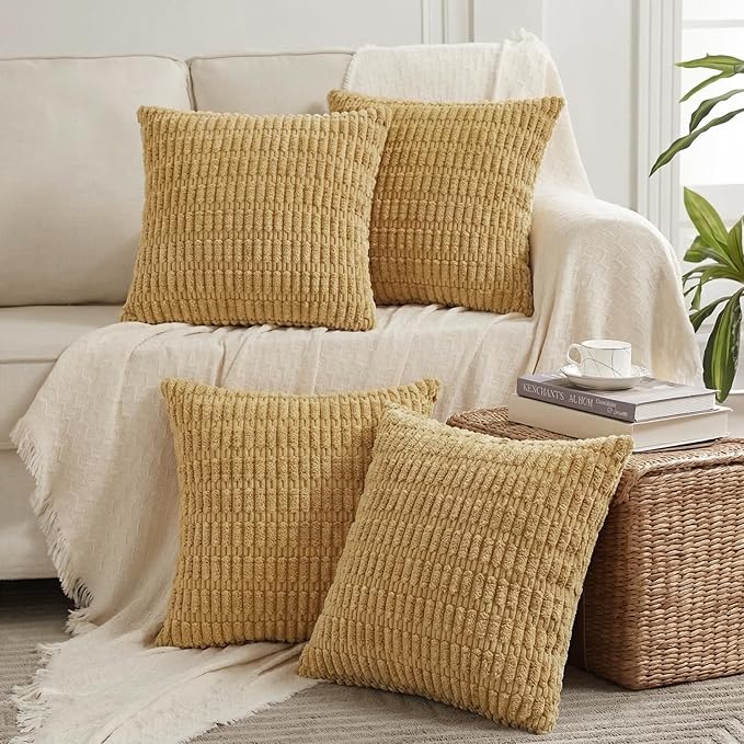 Fancy Homi 4 Packs Decorative Throw Pillow Covers for Living Room Couch Bed, Modern Farmhouse Boho Home Décor Accent Cushion Case, 24" x 24", Mustard Yellow