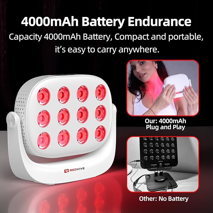 Red Light Therapy, Near Infrared 660nm 850nm Portable Red Light Therapy for Face and Body 4000mAh Battery Include Rotate 360 Degrees 12LEDS Dual Chip Device at Home Sport Yoga