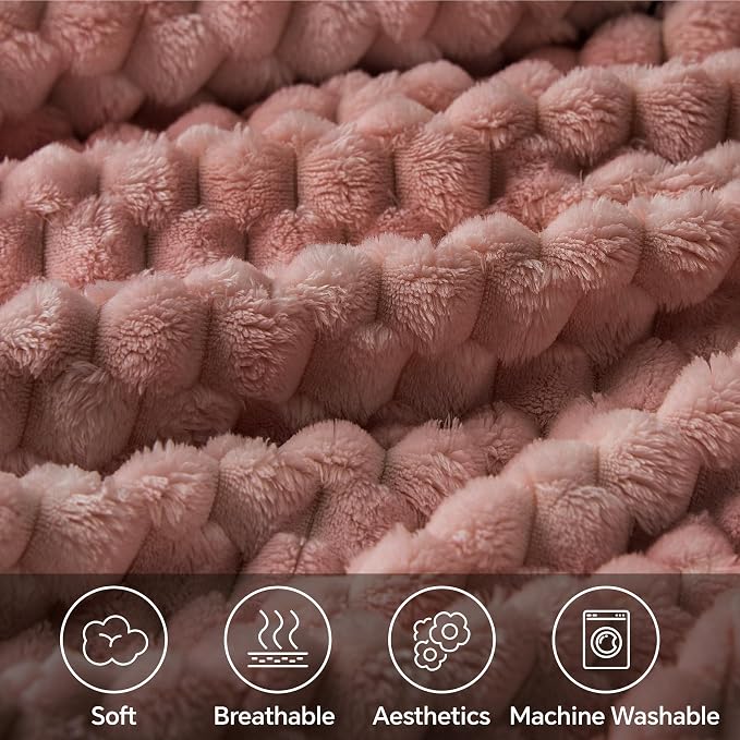 BEDELITE Dusty Pink Twin Blanket for Couch, Soft Cozy Gift for Women, 60*80 | 3D Jacquard Decorative Fleece Blanket, Super Soft Plush Throws, Cute Birthday Gift for Women & Men, Suitable for All Seasons