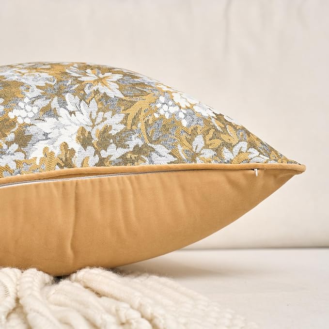 Alerfa Yellow Neutral Floral Pillow Cover 20 x 20 Inch, Vintage Chenille Square Couch Pillow Cover Soft Decorative Farmhouse Accent Pillowcase for Living Room Bedroom