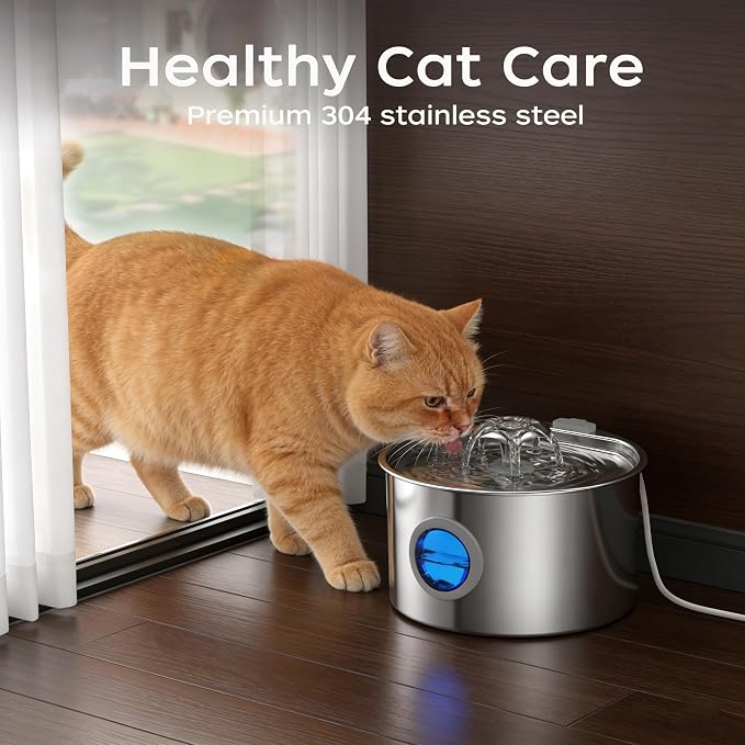 Cat Water Fountain Advanced 304 Stainless Steel 3.2L/108oz with Detachable Tank, Easy to Clean, Automatic Pet Fountain Quiet Cats Water Dispenser, Dogs (108oz Cat Fountain)