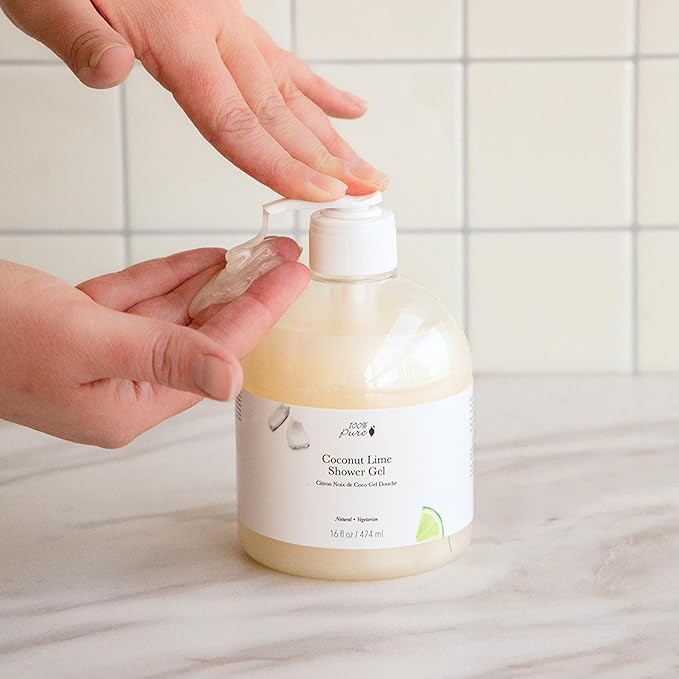 100% PURE Coconut Lime Shower Gel Natural Foaming & Hydrating Body Wash - Deeply Moisturizing Gentle Soap Cleanser for All Skin Types, Even Sensitive - Gluten-Free - 16 Fl Oz