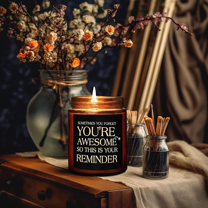 Inspirational Candles for Women Men - Unique Birthday, Appreciation, Relaxation - Gift for Her Him Sister Son Daughter Best Friend Coworker - Mahogany Teakwood Scented Soy Candle for Home