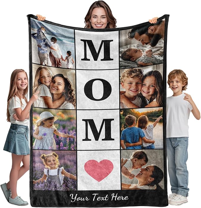 iDIY Custom Mom Blanket with Photo & Text - Ships Next Day - Mother’s Day Personalized Gifts - Customized Gifts for Mom, Wife, Dad, Kids