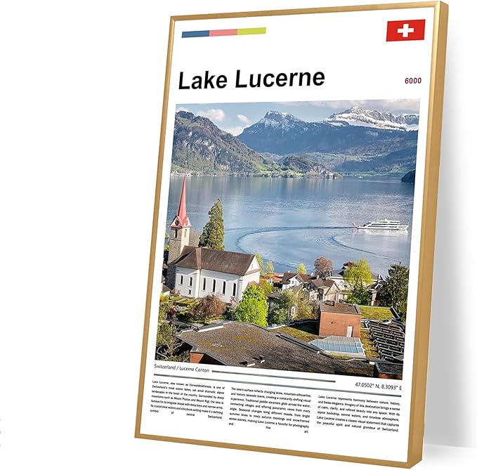 Poster Lake Lucerne Wall Art Original Design(36"x24" Wrapped Canvas) Switzerland Alps Landscape Print European Travel Scenery Nature Photography Swiss Mountain View Picture