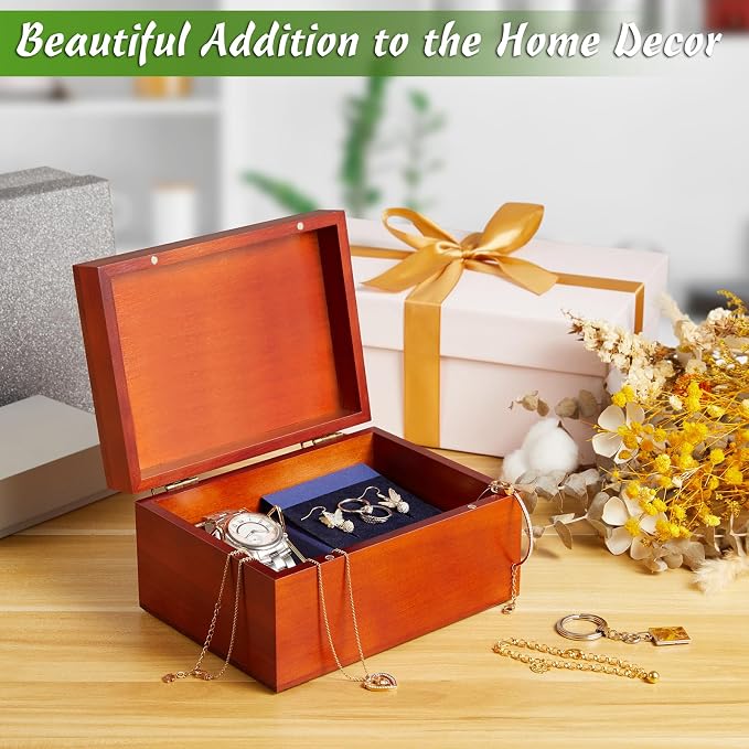 DRASTAR Keepsake Box, Wood Memory Box with Lids, Wooden Jewelry Box, Memory Box, Small Decorative Wooden Box,Brown