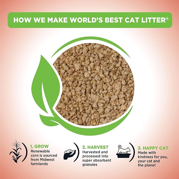 World's Best Cat Litter, Multiple Cat, Unscented, Lasts 2X Longer, 8 lb Bag | Controls tough multi-cat odors and lasts 2x longer; natural corn litter, quick clumping, flushable, 99% dust free