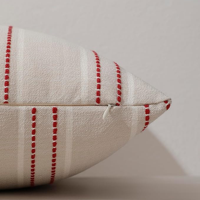 Hckot Christmas Pillow Covers 20x20 Set of 2 Holiday Pillow Covers Red | Xmas Pillow Covers , Textured Striped, Red Winter Decorations Throw Pillow Covers, Sofa Living Room Farmhouse