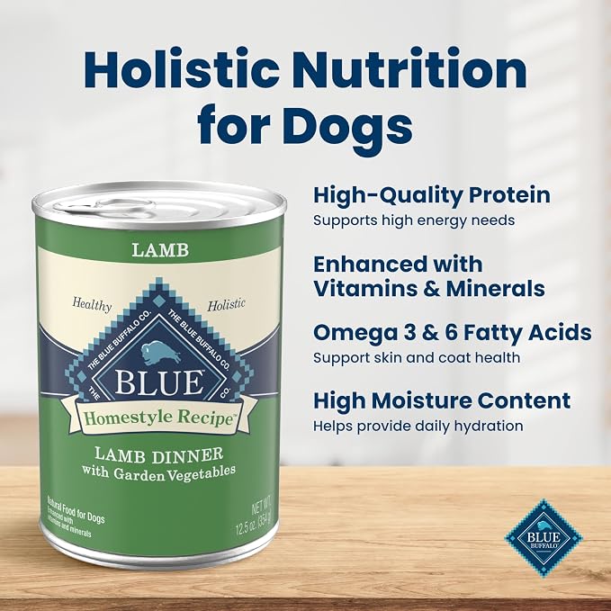 Blue Buffalo Homestyle Recipe Lamb Adult Wet Dog Food, 12.5 oz, 3 ct | Lamb Dinner with Garden Vegetables, No Chicken By-Product, Corn, Wheat, or Soy