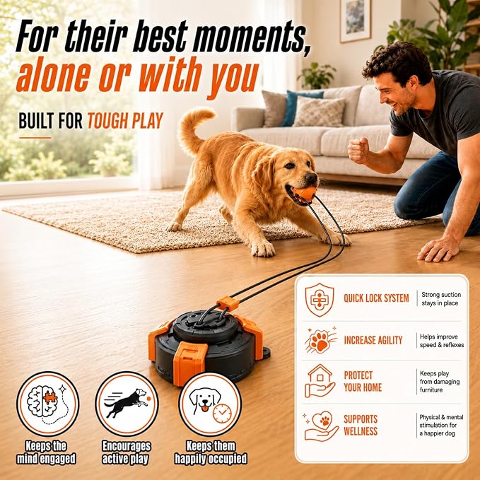 Interactive Suction Cup Toys for Large Dogs with Extended Rope, Dog Tug of War for Aggressive Chewers, Durable Stimulation Toys to Keep Them Entertained