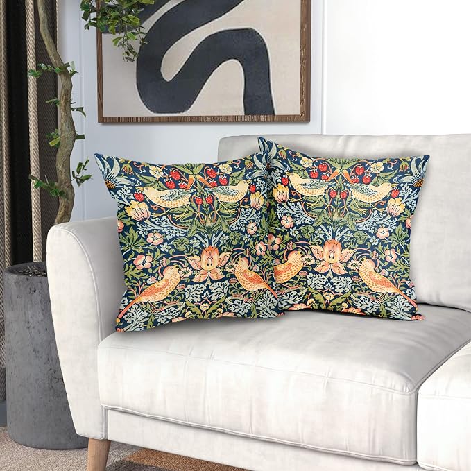 Chinoiserie Navy Blue Sage Green Teal Pimpernel Pillow Covers 18X18 in Set of 2 Colorful Floral Bird Red Strawberry Pillow Cases Vintage Flower Throw Pillowcases Home Decor for Couch Patio Sofa Porch