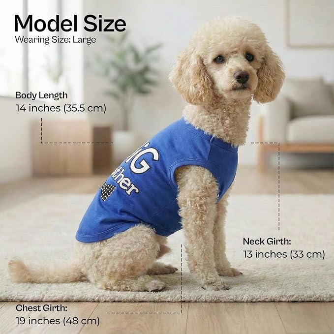 Parisian Pet Dog Shirt – 100% Cotton Shirts for Large Dogs – Blue Sleeveless Pet Clothes – Lightweight and Breathable Dog Apparel – Boy Big Brother Dogs Clothes - Stretchy Pet T Shirts