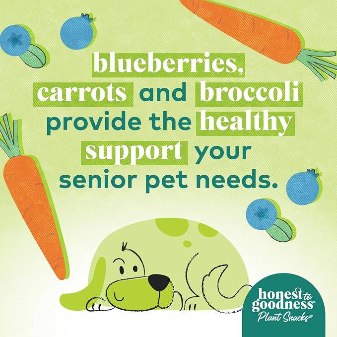 Honest to Goodness Plant Snacks Golden Years Senior Support Dog Treats, Blueberry & Carrot Recipe, 8oz | Crunchy, Plant-Based, Golden Years Senior Support, Enriched with Omega 3 Fatty Acids, Fortified with Postbiotics, USA Made