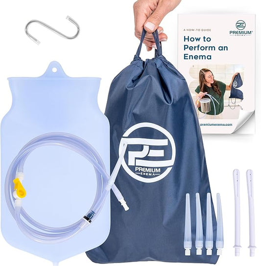 Premium Enema Kit 2 Quart Clear Silicone Bag for Enemas for Colon Cleanse for Women and Men - 6.75 Foot Hose, 7 Tips, Reusable Enema Kit