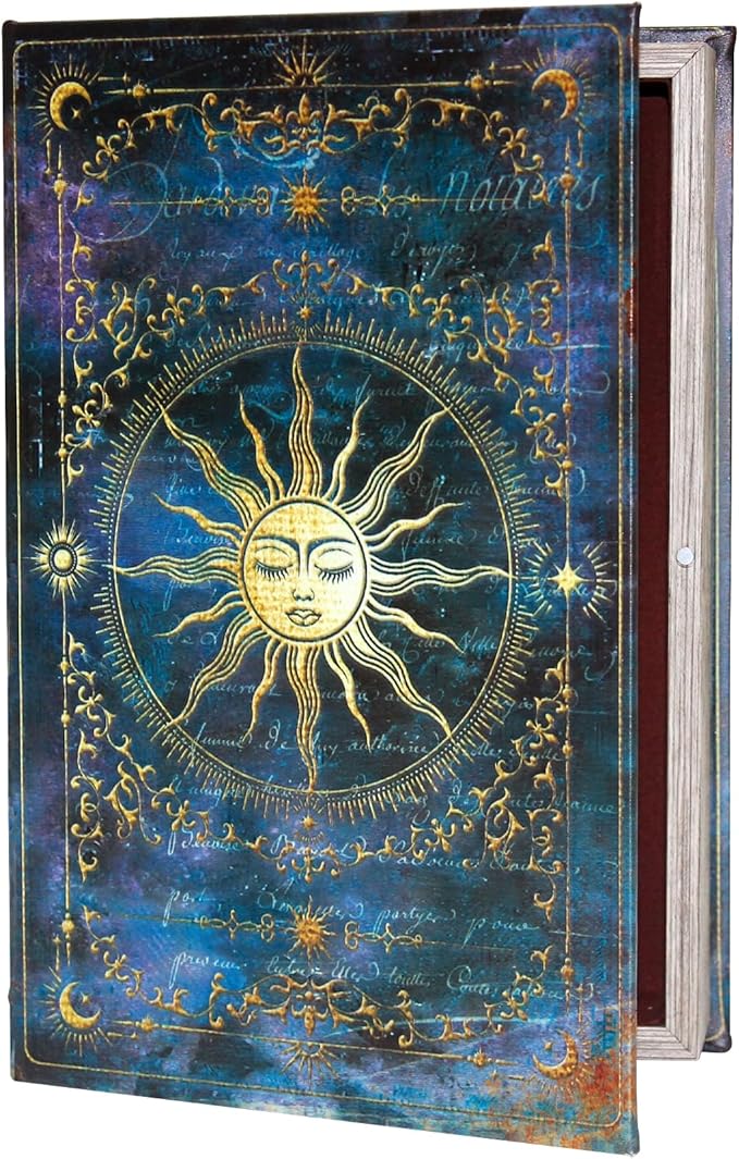 Celestial Sun Tarot Card Box – Vintage Magic Book Style Storage | With Magnetic Closure, Witchy Keepsake for Crystals, Jewelry & Divination Tools, Gothic Altar Decor, Bohemian Home