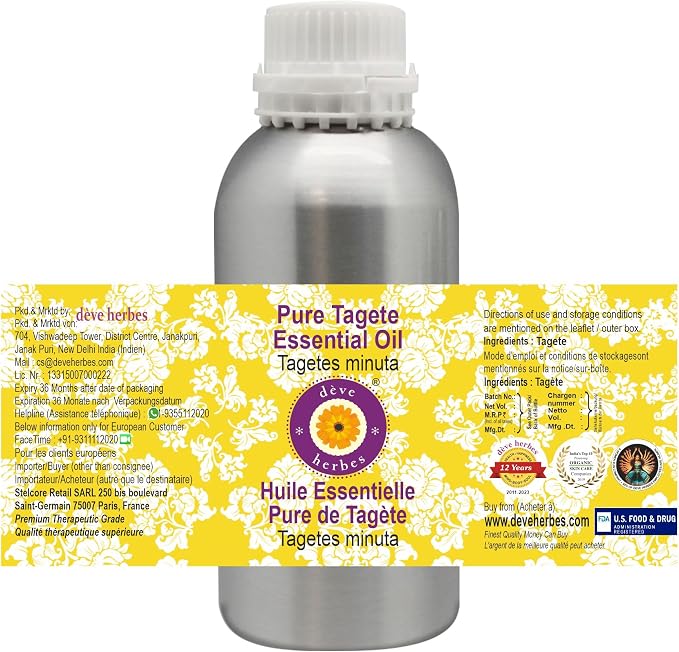 Deve Herbes Pure Tagete Essential Oil (Tagetes minuta) Steam Distilled 1250ml (42 oz)