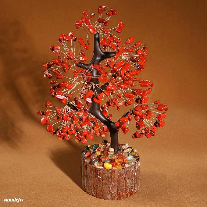 Crystal Tree of Life Red Chakra Stone, Birthday Gifts for Women, Mon, Gifts for Sister,Feng Shui Office Decor Tree for Postive Energy, Money, Good Luck, Christmas Decor, Spiritual Gifts
