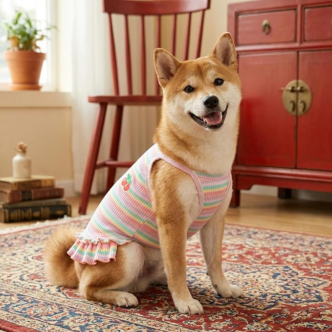 Jmkcoz Cute Striped Dog T Shirts Puppy Dress Pet Sleeveless Vest Clothes | Pink XX-Large, Soft, Lightweight, Breathable, Washable, Worn in All Seasons, Cherry Dog Shirts for Small Dogs Cats Chihuahuas