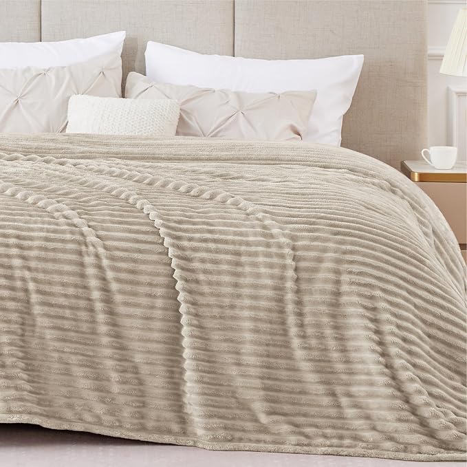 BEDELITE 3D Ribbed Jacquard Linen Full Size Blankes for Bed, 84x90 Inch | Soft Warm Decorative Fluffy Blanket, Cozy Fuzzy Lightweight Plush Fleece Throw Blankets for Bed, Room Decor, Gift for Women