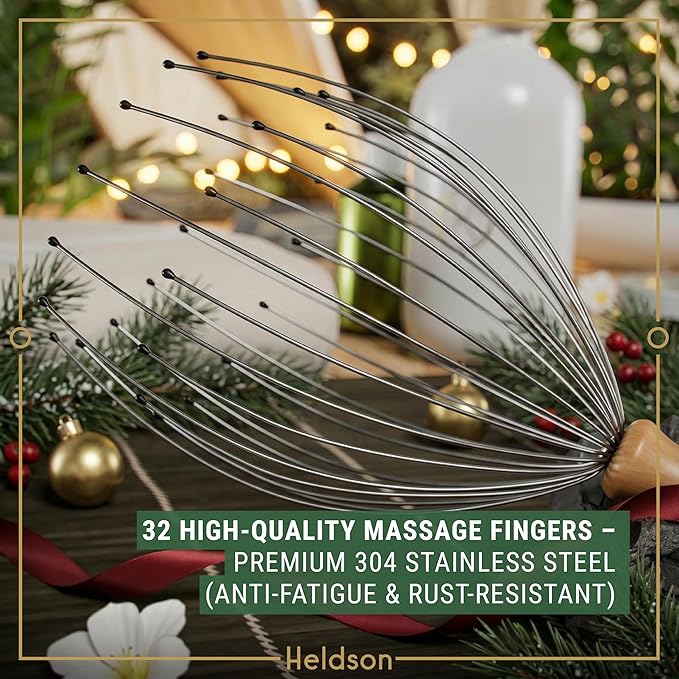 HELDSON® Premium Wire Head Massager Scalp Massage Tool - 32 Fingers Octopus Scratcher - Stress Relax Tickler - Hair Massagers Whisk - Headspa Equipment - Headscratcher Tickle Tools - Gift Men, Women