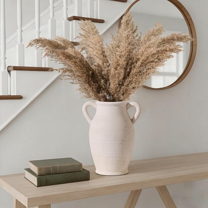 Emotionally Grounded Vase, Vaseking Large Ceramic Rustic Vase with 2 Handles, 9.8 inch Minimalist Decorative Farmhouse Tall Vases for Home Decor, Living Room, Enterway, Table Decoration, Fossil