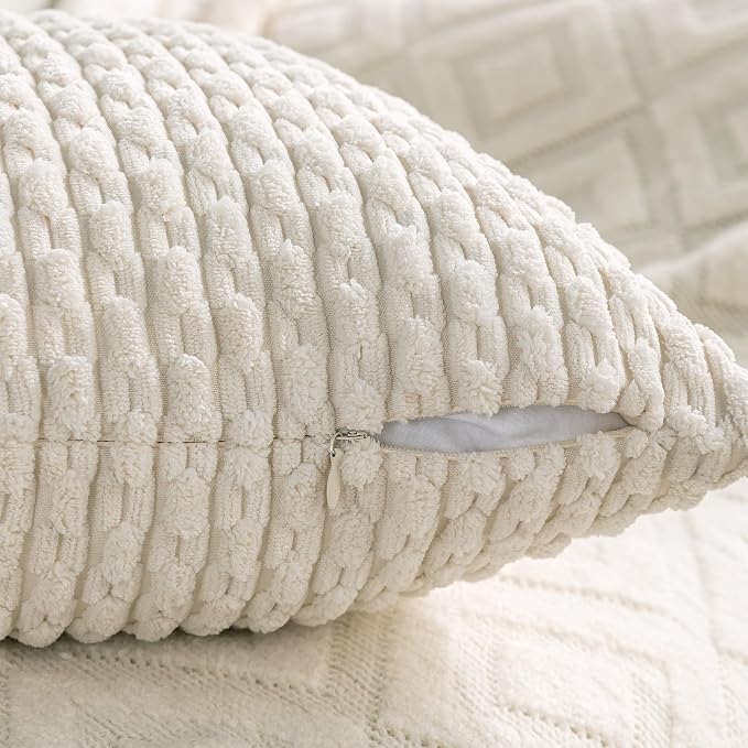 Set of 4 Navy White Taupe Decorative Throw Pillow Covers 22x22 Inch Corduroy Pillow Covers for Bed Couch Sofa Living Room Soft Square Cushion Cases