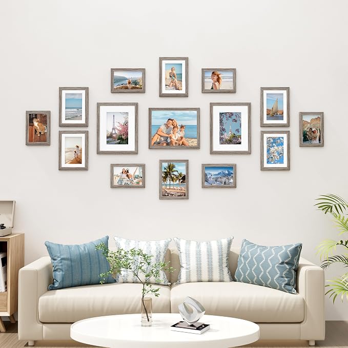 Vittanly 15 Pack Picture Frames Collage Wall Decor, Wall/Tabletop Display | Dark Grey, Multi-Size Gallery Wall Frame Set: 3pcs 8x10, 6pcs 5x7, 6pcs 4x6. Picture Frame Set for Family