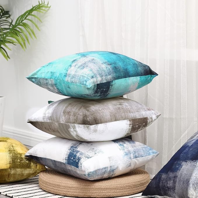 Throw Pillow Covers 20x20 Set of 2 Blue and Grey Art Throw Pillow Covers Soft Decorative Couch Pillow Covers for Home Living Room Bedroom