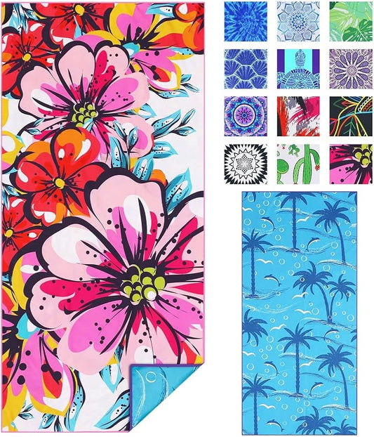 TwoYek Microfiber Thin Beach Towel Lightweight 71x32 inch Oversized Extra Large Sand Free Towels Fast Dry for Travel Pool Camping Sports Beach Accessories Vacation Essential Gift