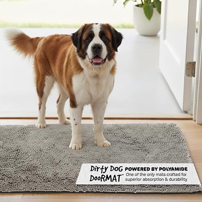 Dog Gone Smart Dirty Dog Doormat Runner - Super Absorbent Polyamide Rug Pulls in Moisture & Dirt - Fast Drying for Clean Floors, Non-Slip, Machine Washable Mat for Muddy Paws - Grey, 60 x 30 Inches