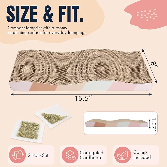 SIDAZON Cat Scratching Board cat Scratcher Cat Scratch Pad Cardboard cat scratchers for Indoor Cats Reversible Large Wide Corrugated with Catnip(2pcs) (Pack of 2)
