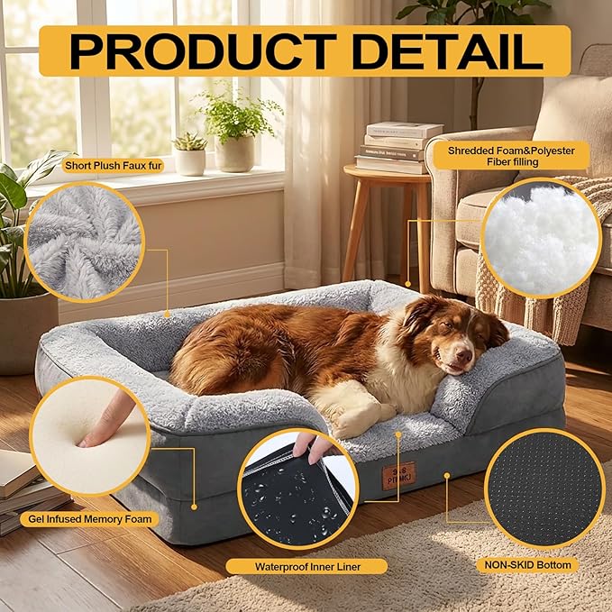 Orthopedic Dog Beds Large Sized Dog, Memory Foam Dog Bed Couch, 36"L | Dual-layer Foam Mat, Washable Cover&Waterproof, Contoured Bolster Design, Indoor&Car Truck, Pet Bed for Dogs Cats Up to 50lbs