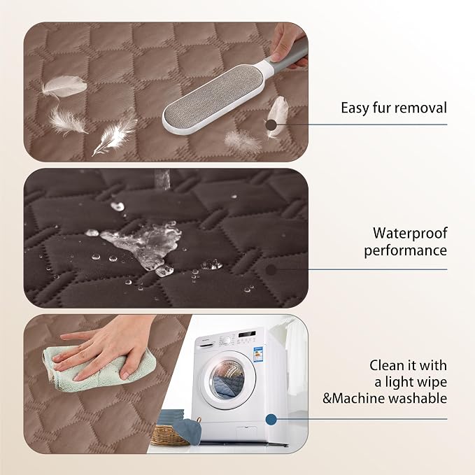 gogobunny Waterproof Dog Blankets for Large Dogs, Pet Bed Cover Breathable | Washable Pee Pads, Quilted Throw Blanket, Furniture Protector for Couch Sofa Bed Car, 82x82 Inch Dark/Light Coffee
