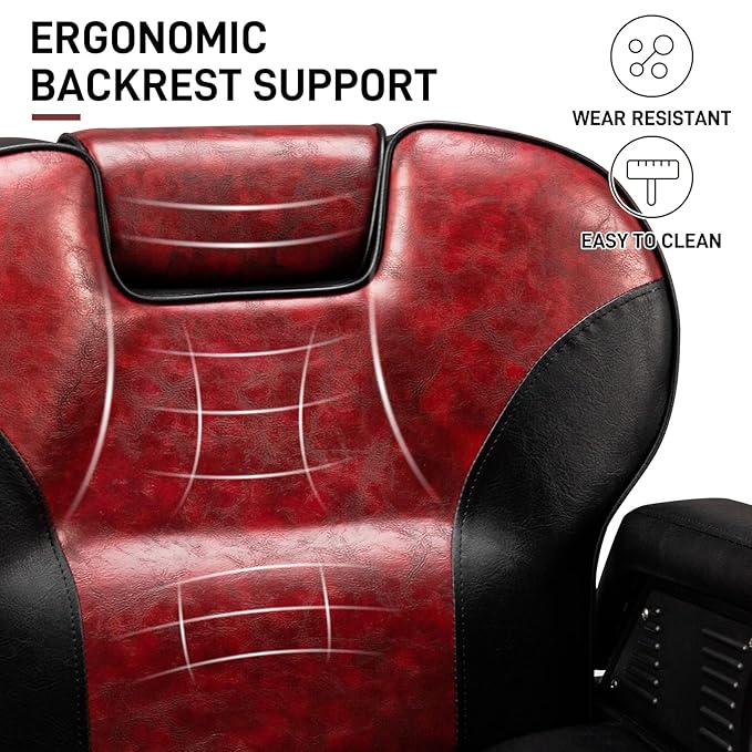 OmySalon All Purpose Hydraulic Barber Chair Recline 360 Degree Swivel Height Adjustable Heavy Duty Hairdresser Chair Beauty Salon Spa Tattoo Styling Barbershop Equipment Black & Red