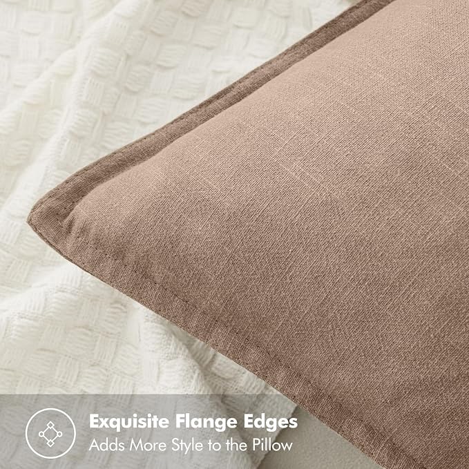 MIULEE Decorative Linen Pillow Covers 18x18 Inch Camel | Boho Farmhouse Neutral Couch Throw Pillows for Bed, Pack of 2 Accent Modern Pillowcases, Sofa Livingroom Home Decor