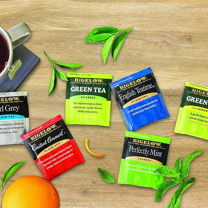 Bigelow Tea Assorted Black Tea and Green Teas Variety Pack, Caffeinated Tea with Black and Green Tea Varieties, 18 Count Box (Pack of 6), 108 Total Tea Bags (Packaging and Flavor Assortment May Vary)